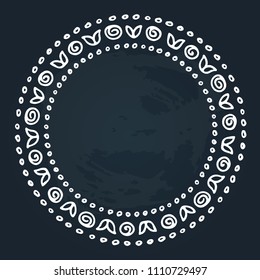 White hand drawn border isolated on chalkboard background. Design element for text frames, photo frames or greeting cards.
