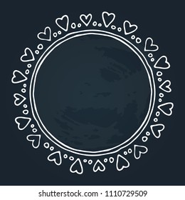 White hand drawn border isolated on chalkboard background. Design element for text frames, photo frames or greeting cards.