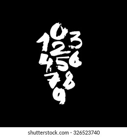 White hand drawn brush number isolated black. Set of vector elements of number.