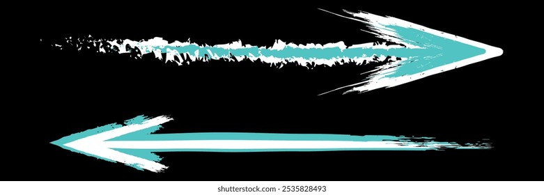 white hand drawn brush stroke arrow isolated on black background, vector illustration.