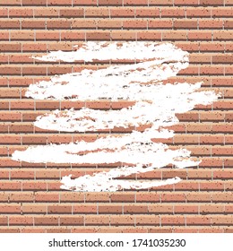 White hand drawn charcoal stroke on grunge textured brick wall background. Vector illustration.