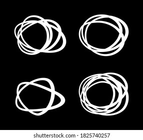Weiße, handgezeichnete Kreissymbole. Skizze zeichnet skizzenhafte Kreislinien. Doodle-Design-Elemente mit kreisförmigem Logo. Vektorgrafik