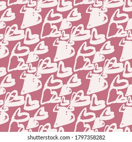 White hand drawn elements seamless pattern. Pink background. Simple love romantic print. Perfect for wallpaper, textile, wrapping paper, fabric print. Vector illustration.