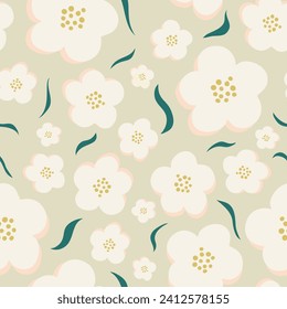 white hand drawn flower seamless pattern beautiful fabric background 