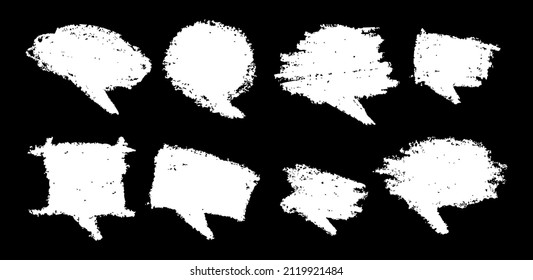 White hand drawn grunge bubbles set. Charcoal graffiti. Speech black drawing. Scribble bubbles. Vector illustration