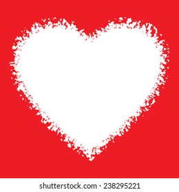 White Hand Drawn Grunge Heart logo on Red background, vector illustration