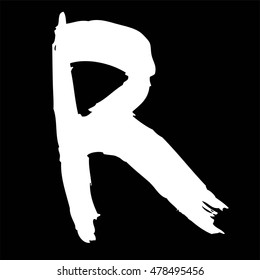 white hand drawn letter r on black