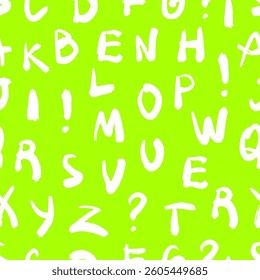 White Hand Drawn Letters on Neon Green Background.