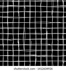 White hand drawn lines cross between on the black background. Seamless graphic vector pattern. Can be used for fabric, paper and other printing design