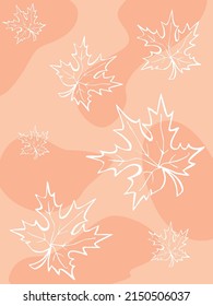 White hand drawn maple leaves with light orange vector background