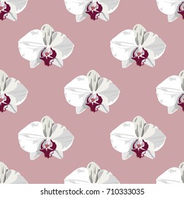 White hand drawn orchid seamless pattern. Vector flower orchid. Romantic color tropical flower orchid. Could be used s background, for textile, fabric, wallpaper, cards.