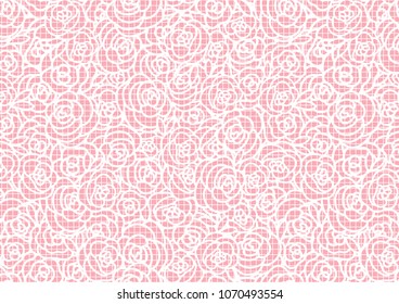 White Hand drawn rose and mesh fabric. Abstract cute card. Wedding style. Vector illustration isolated on a pink trend color background.