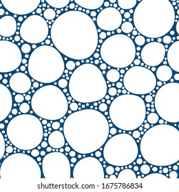 white hand drawn rounds on blue. chaotic vector seamless pattern
