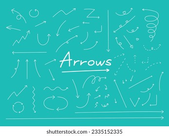 White hand drawn style simple arrow illustration set