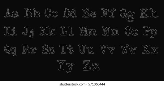White  Hand Drawn Typewriter Font on Black - Vector - Calligraphy latin alphabet