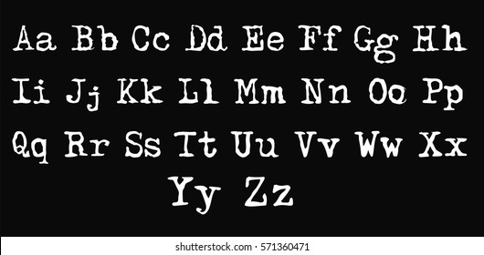 White  Hand Drawn Typewriter Font on Black - Vector - Calligraphy latin alphabet