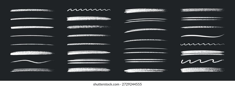 Trazos de subrayado dibujados a mano blancos y líneas destacadas, tiza y pincel Elementos de Vector doodle colección aislada