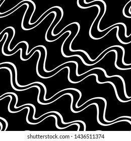 white hand drawn wavy lines on black. seamless vector pattern