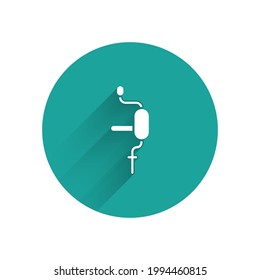White Hand drill icon isolated with long shadow. Green circle button. Vector Illustration