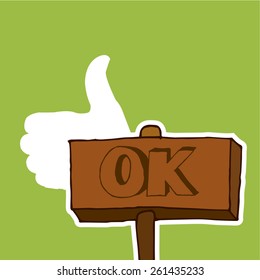 white hand finger up with  board text