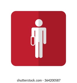 White Hand flat icon on red rounded square on white