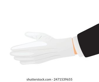 Mano blanca en guante para agitar. Vector