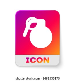 White Hand grenade icon isolated on white background. Bomb explosion. Rectangle color button. Vector Illustration