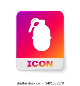 White Hand grenade icon isolated on white background. Bomb explosion. Rectangle color button. Vector Illustration
