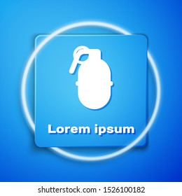 White Hand grenade icon isolated on blue background. Bomb explosion. Blue square button. Vector Illustration