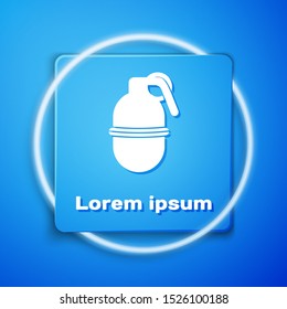 White Hand grenade icon isolated on blue background. Bomb explosion. Blue square button. Vector Illustration