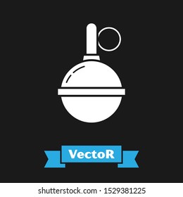 White Hand grenade icon isolated on black background. Bomb explosion.  Vector Illustration
