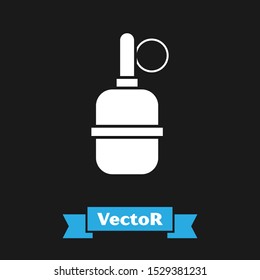 White Hand grenade icon isolated on black background. Bomb explosion.  Vector Illustration