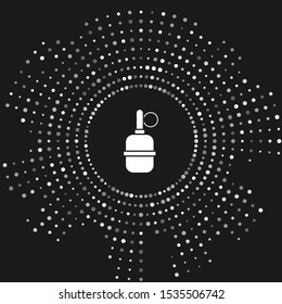 White Hand grenade icon isolated on grey background. Bomb explosion. Abstract circle random dots. Vector Illustration
