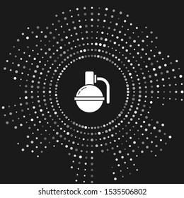 White Hand grenade icon isolated on grey background. Bomb explosion. Abstract circle random dots. Vector Illustration