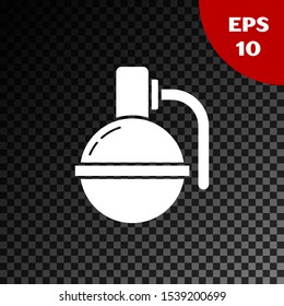 White Hand grenade icon isolated on transparent dark background. Bomb explosion.  Vector Illustration