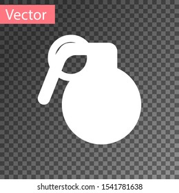 White Hand grenade icon isolated on transparent background. Bomb explosion.  Vector Illustration