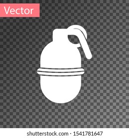 White Hand grenade icon isolated on transparent background. Bomb explosion.  Vector Illustration