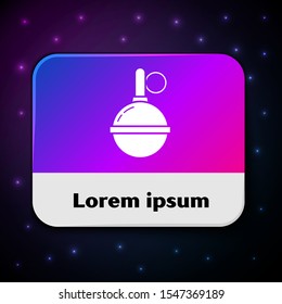 White Hand grenade icon isolated on black background. Bomb explosion. Rectangle color button. Vector Illustration