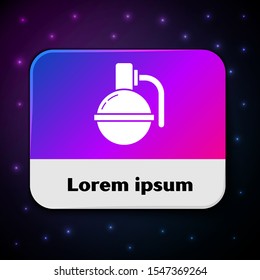 White Hand grenade icon isolated on black background. Bomb explosion. Rectangle color button. Vector Illustration