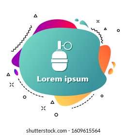 White Hand grenade icon isolated on white background. Bomb explosion. Abstract banner with liquid shapes. Vector Illustration