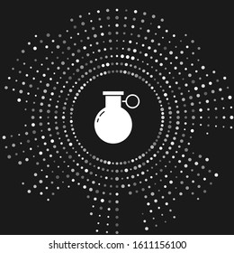 White Hand grenade icon isolated on grey background. Bomb explosion. Abstract circle random dots. Vector Illustration