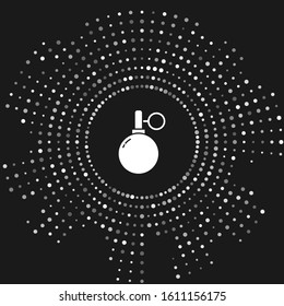 White Hand grenade icon isolated on grey background. Bomb explosion. Abstract circle random dots. Vector Illustration