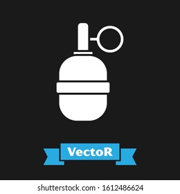 White Hand grenade icon isolated on black background. Bomb explosion.  Vector Illustration