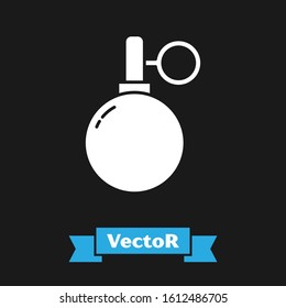 White Hand grenade icon isolated on black background. Bomb explosion.  Vector Illustration