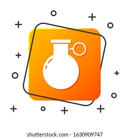 White Hand grenade icon isolated on white background. Bomb explosion. Orange square button. Vector Illustration