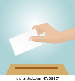 The white hand hold a voting paper