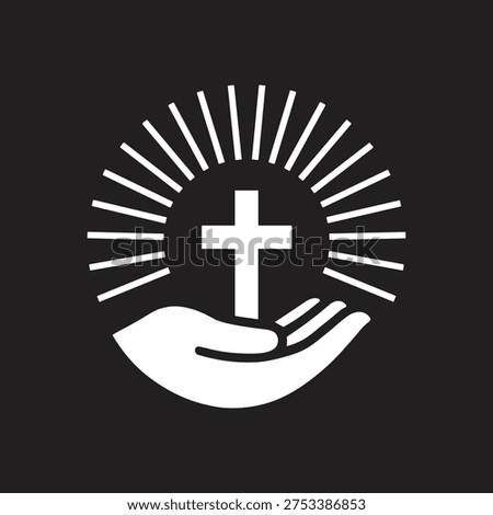 White hand holding a cross with sun rays symbolizing faith and spirituality