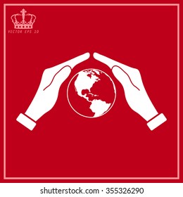 White Hand holding Globe earth icon 