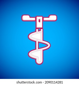 White Hand ice drill for winter fishing icon isolated on blue background.  Vector