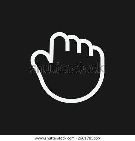 White Hand Icon with Grabbing Gesture on Black Background, Minimalist UI Symbol for Drag, Move, and Interactive Tool in Digital Interface Design